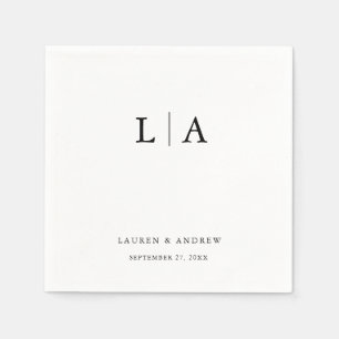 Schwarz-Weiß-Monogramm Elegante Einfache Hochzeit Serviette