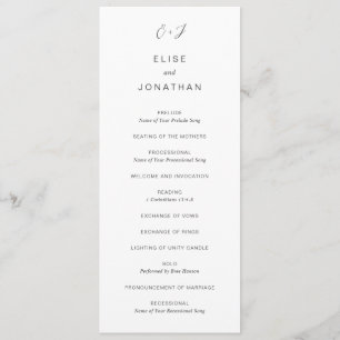 Schwarz-Weiß-Monogramm Elegante Hochzeit Programm