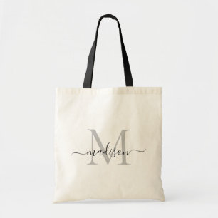 Schwarz-Weiß-Monogramm Elegante moderne Schrift Na Tragetasche