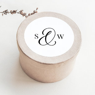 Schwarz-Weiß-Monogramm Et-Zeichen Luxus-Hochzeit Runder Aufkleber