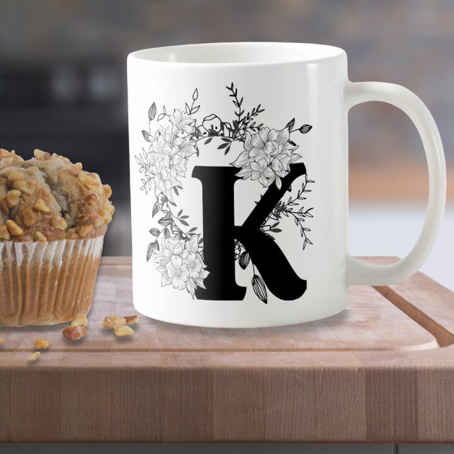 Schwarz-Weiß-Monogramm-Floral Kaffeetasse (Von Creator hochgeladen)