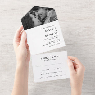 Schwarz-Weiß-Monogramm-Foto Moderne Hochzeit All In One Einladung