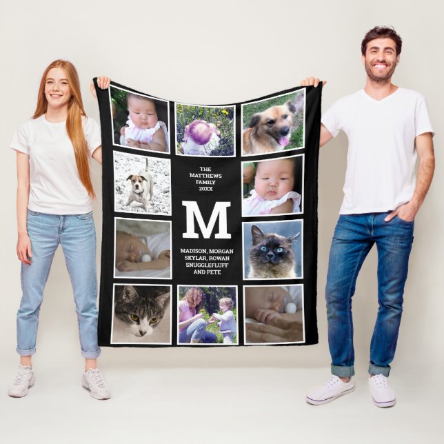 Schwarz-Weiß-Monogramm-FotoCollage 10 Foto Fleecedecke (Beispiel)