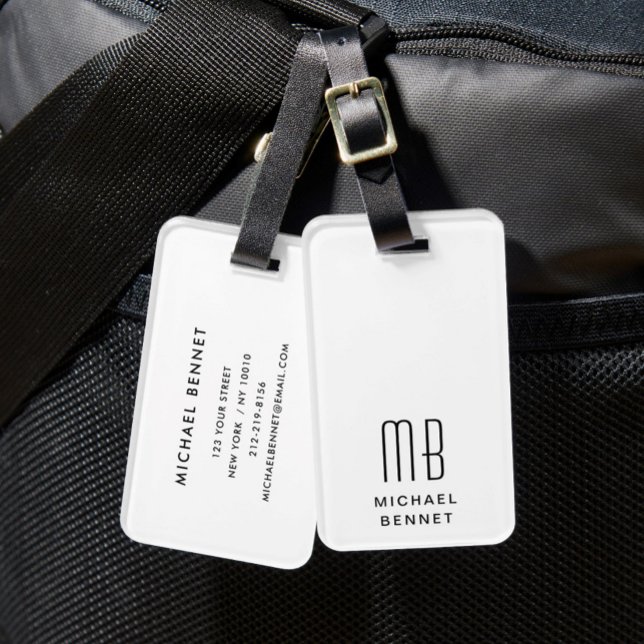 Schwarz-Weiß-Monogramm Gepäckanhänger (Modern Monogram Black And White Luggage Tag)