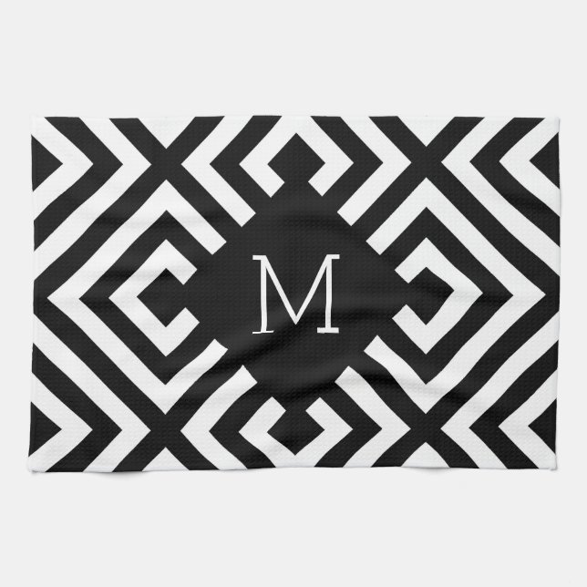 Schwarz-Weiß-Monogramm Geschirrtuch (Horizontal)