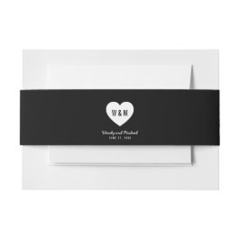 Schwarz-Weiß-Monogramm-Herz-Hochzeit Einladungsbanderole