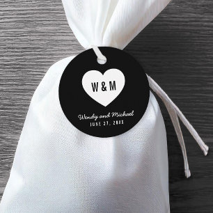 Schwarz-Weiß-Monogramm-Herz-Hochzeit Geschenkanhänger