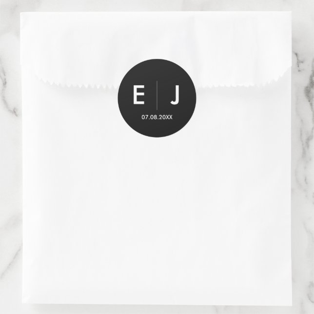 Schwarz-Weiß-Monogramm-Hochzeit Runder Aufkleber (Tasche)