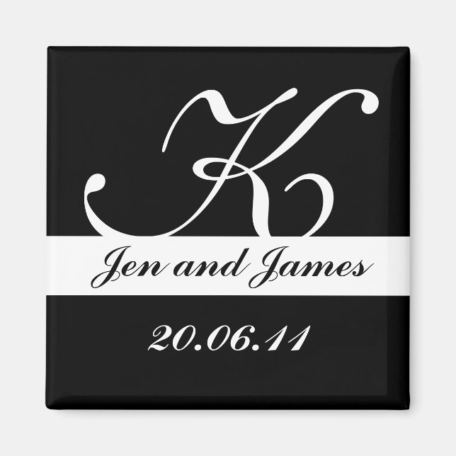 Schwarz-Weiß-Monogramm-Hochzeit speichern Sie die  Magnet (Vorne)