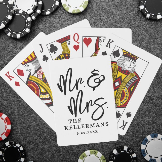 Schwarz Weiß Monogramm Hochzeit Spielkarten (Black White Monogram Wedding Poker Cards)