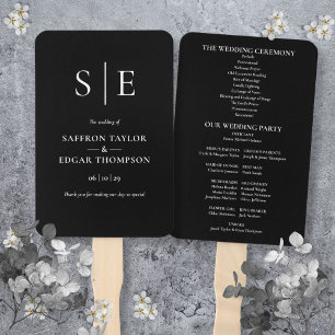 Schwarz-Weiß-Monogramm-Hochzeitsprogramm Fächer