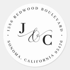 Schwarz-Weiß-Monogramm-Hochzeitsstiftung Runder Aufkleber