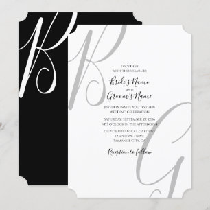 Schwarz-Weiß-Monogramm-Initialen Hochzeit Einladung