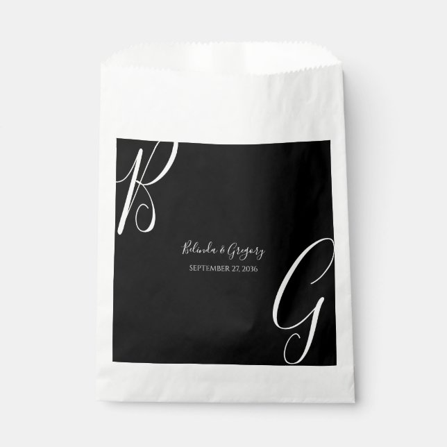 Schwarz-Weiß-Monogramm-Initialen Hochzeit Geschenktütchen (Vorderseite)