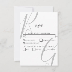 Schwarz-Weiß-Monogramm-Initialen Hochzeit RSVP Karte