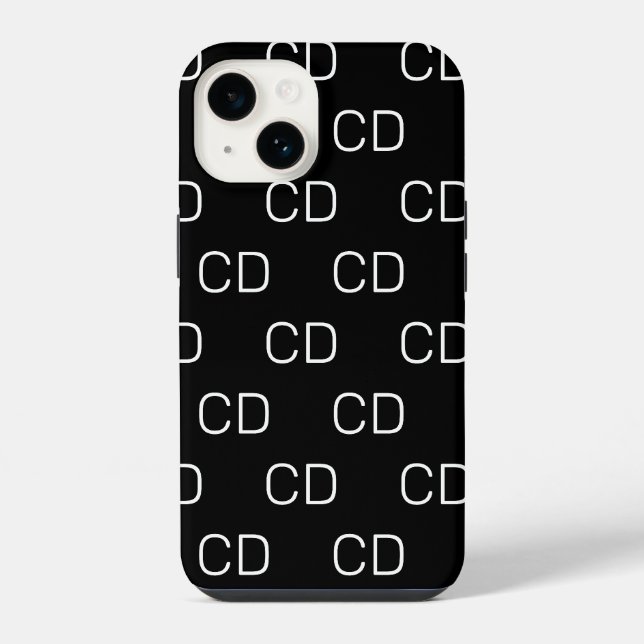Schwarz-weiß-Monogramm-Initialen-Muster iPhone Hülle (Rückseite)