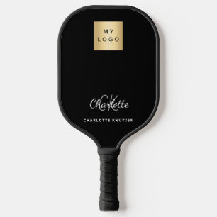 Schwarz-weiß-Monogramm-Initialen-Name-Firmenlogo Pickleball Schläger