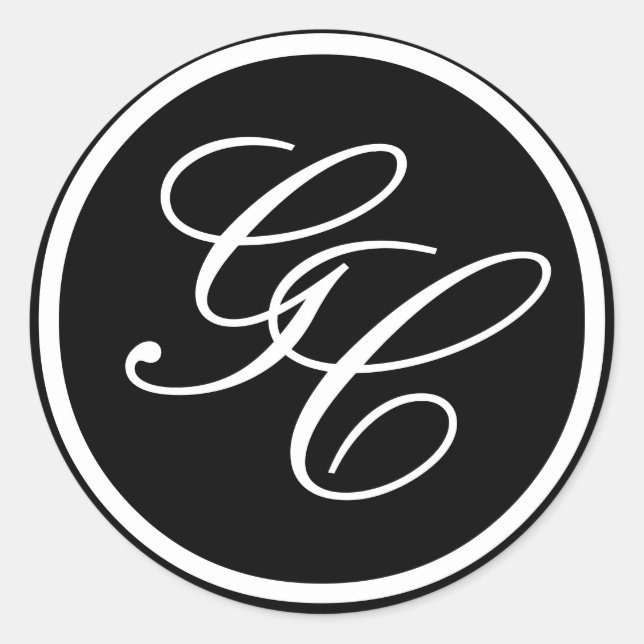 Schwarz-Weiß-Monogramm-Initialen zum Hochzeitsempf Runder Aufkleber (Vorderseite)