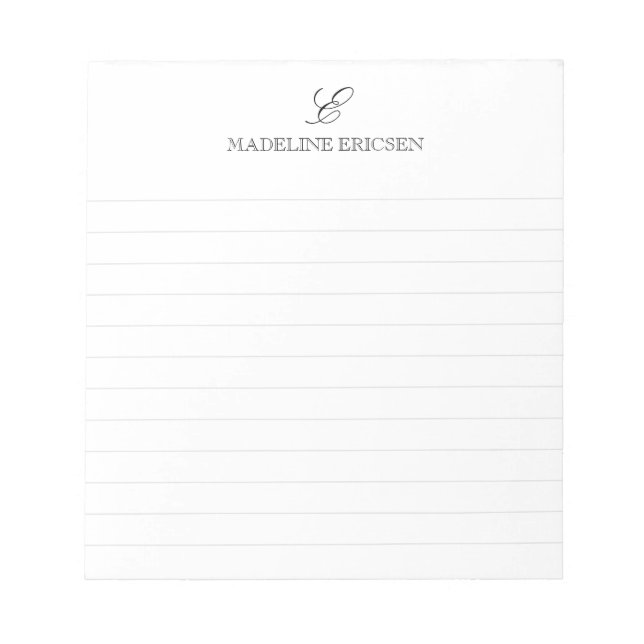 Schwarz-Weiß-Monogramm liniert Notizblock (Vorderseite)