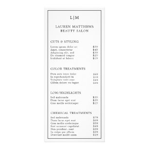 Schwarz-Weiß-Monogramm-Liste mit einfachen Salons Werbekarte