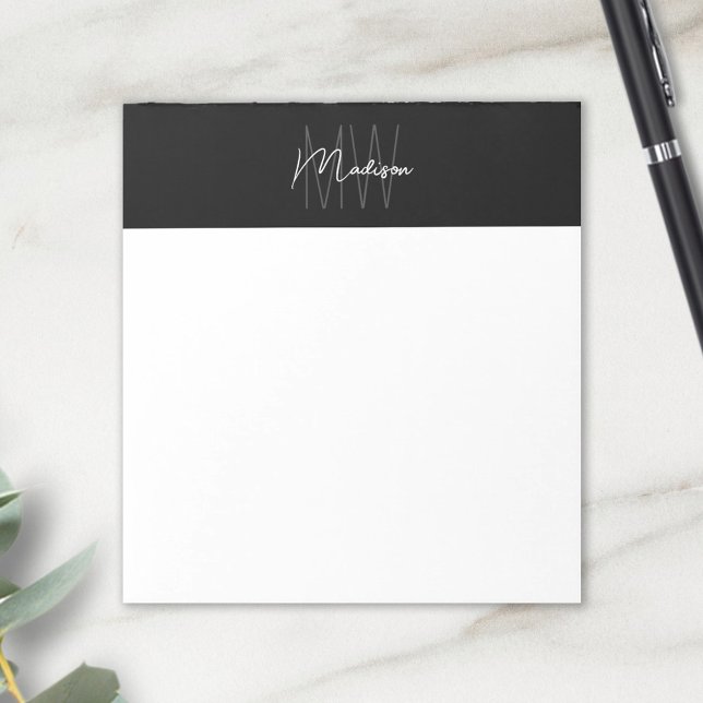 Schwarz-Weiß-Monogramm-Logo Minimalistisch Post-it Klebezettel (Monogram Logo Black and White Modern Minimalist Post-it Notes)