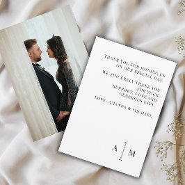 Schwarz-Weiß-Monogramm Minimale Hochzeitsfotografi Dankeskarte