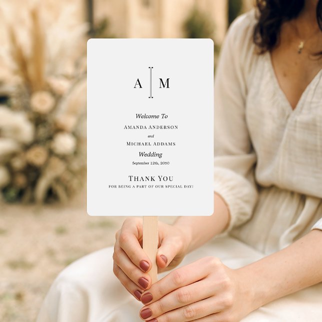 Schwarz-Weiß-Monogramm Minimale Hochzeitsprogramm  Fächer (Von Creator hochgeladen)