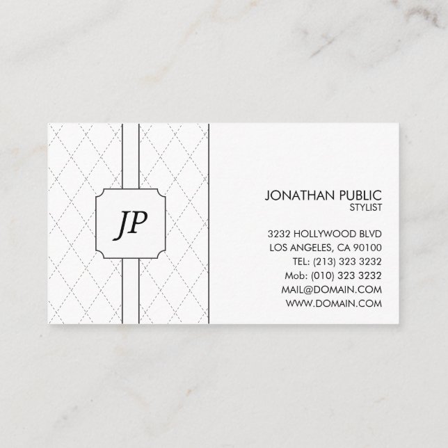 Schwarz-Weiß-Monogramm-Muster Visitenkarte (Rückseite)