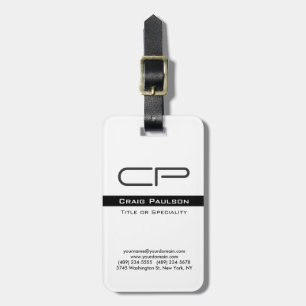 Schwarz-Weiß-Monogramm Name Adresse Details Gepäckanhänger