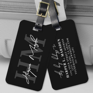 Schwarz Weiß Monogramm Name Gepäckanhänger