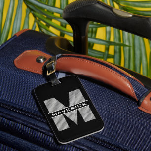 Schwarz-Weiß-Monogramm Name Moderne Maskuline Gepäckanhänger
