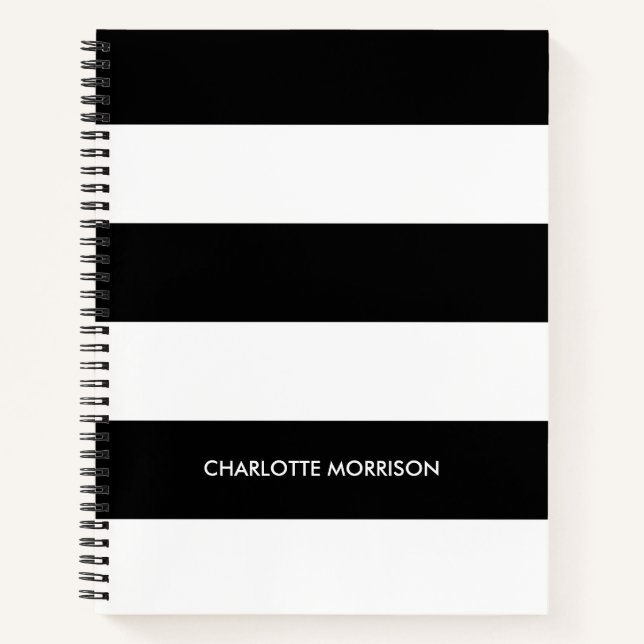 Schwarz-Weiß-Monogramm-Streifen Notizbuch (Vorderseite)