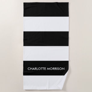 Schwarz-Weiß-Monogramm-Streifen Strandtuch