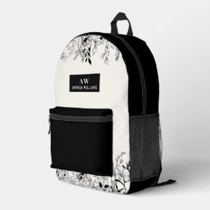 Schwarz-Weiß-Monogramm und Name Bedruckter Rucksack