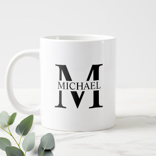 Schwarz-Weiß-Monogramm und Personalisierte Bezeich Jumbo-Tasse