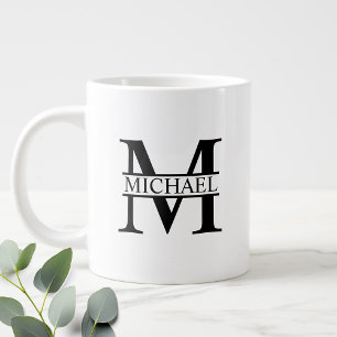 Schwarz-Weiß-Monogramm und Personalisierte Bezeich Jumbo-Tasse