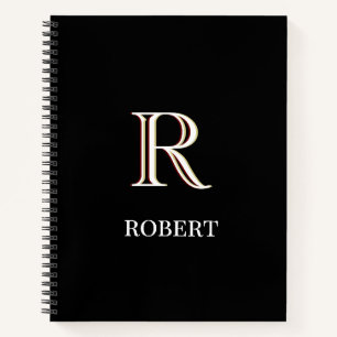 Schwarz-Weiß-Monogramm und Personalisierte Bezeich Notizbuch