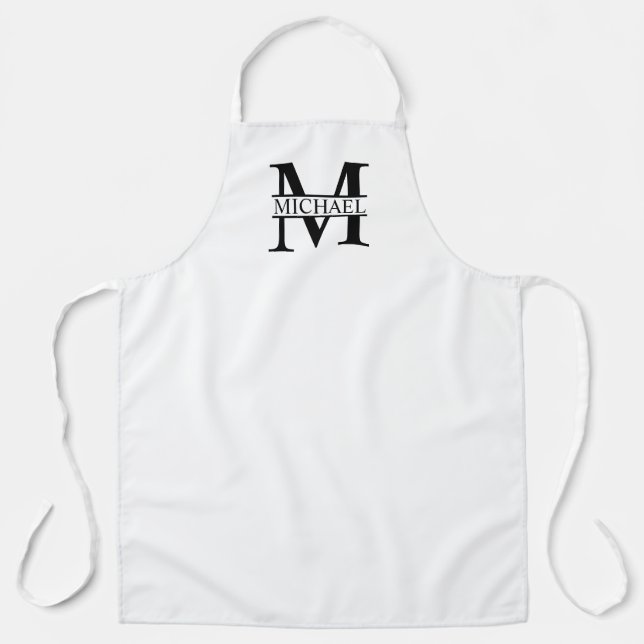 Schwarz-Weiß-Monogramm und Personalisierte Bezeich Schürze (Vorderseite)