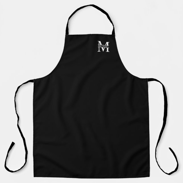 Schwarz-Weiß-Monogramm und Personalisierte Bezeich Schürze (Vorderseite)