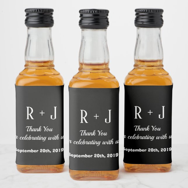 Schwarz-Weiß-Monogramm Vielen Dank für Ihre Hochze Alkoholflaschenetikett (Flaschen)