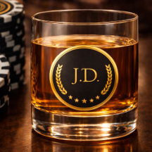 Schwarz-Weiß-Monogramm-Whiskeyglas | Poker