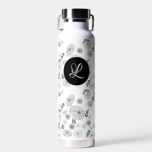 Schwarz-Weiß-Monogramm-Wilddoodles Trinkflasche