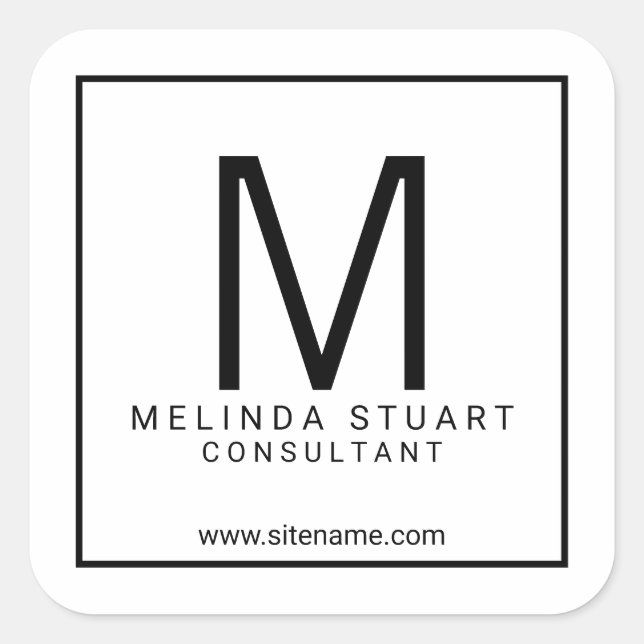 Schwarz-Weiß-Monographie Quadratischer Aufkleber (Vorderseite)