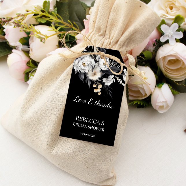 Schwarz-Weiß-Moody-Boho-Brautparty-Gefallen Geschenkanhänger (Black and white moody boho bridal shower favor gift tags thank you favor tags bridal shower favors)