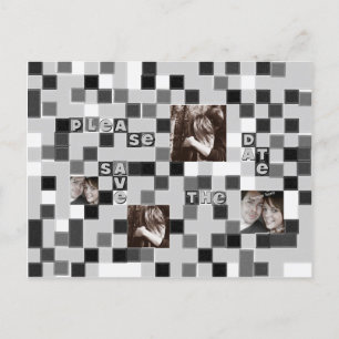 Schwarz-Weiß-Mosaik Save the Date Postkarte