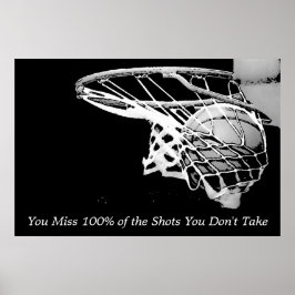 Schwarz-weiß Motivierend Basketball Poster