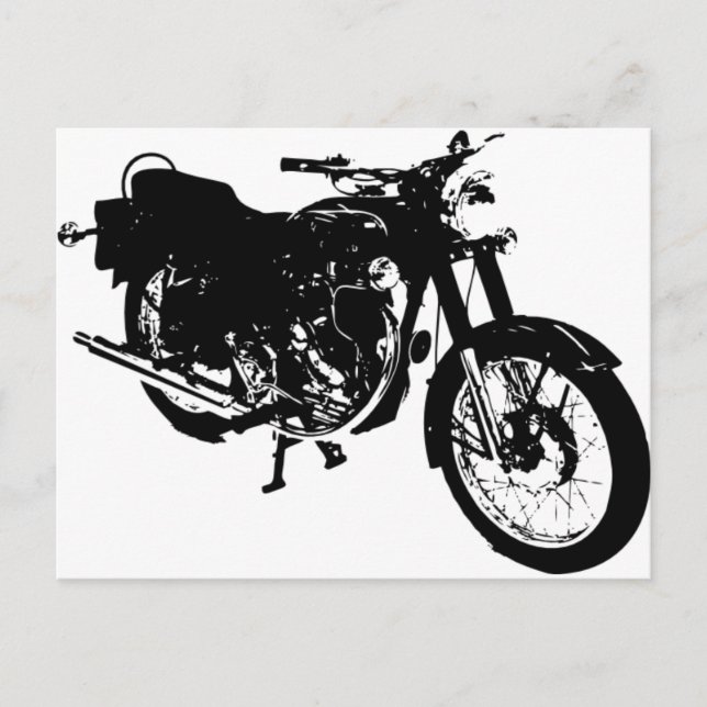 Schwarz-Weiß-Motorrad Zeichnend Postkarte (Vorderseite)
