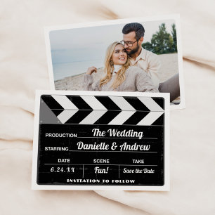 Schwarz-Weiß-Movie Clap Board Hochzeit Save The Date