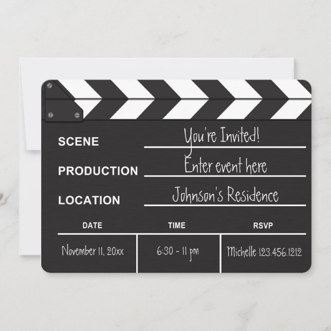 Schwarz-Weiß-Movie-Clapboard "blank" lädt ein Einladung (Vorderseite)
