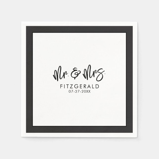 Schwarz-Weiß-Mr-&-Mrs-Hochzeitsempfangs-Cocktail Serviette (Vorderseite)